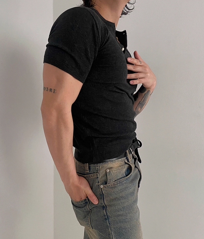 OH Henley Collar Slim Fit T-Shirt-korean-fashion-T-Shirt-OH Atelier-OH Garments
