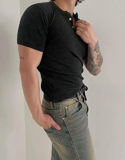 OH Henley Collar Slim Fit T-Shirt-korean-fashion-T-Shirt-OH Atelier-OH Garments