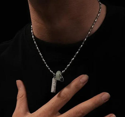 OH Jade, Metal Bar, Square Rock Pendant Necklace-korean-fashion-Necklace-OH Atelier-OH Garments