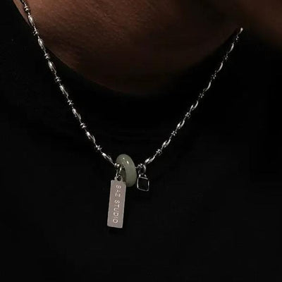 OH Jade, Metal Bar, Square Rock Pendant Necklace-korean-fashion-Necklace-OH Atelier-OH Garments