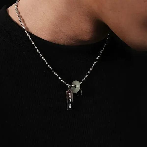 OH Jade, Metal Bar, Square Rock Pendant Necklace-korean-fashion-Necklace-OH Atelier-OH Garments
