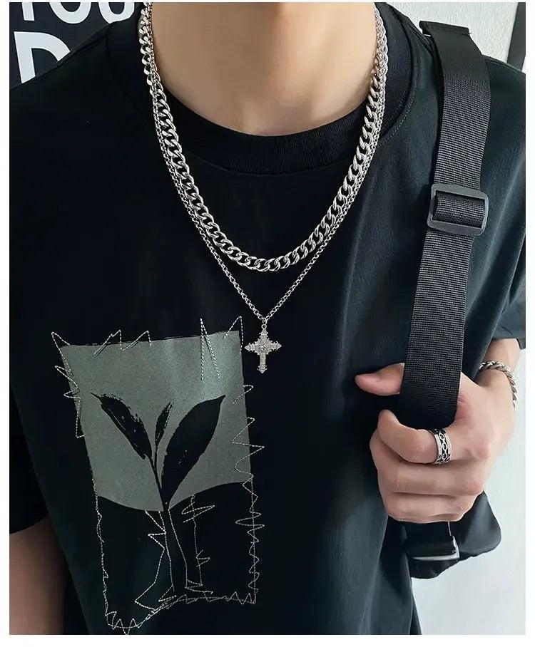 OH Layered Cross Pendant Necklace-korean-fashion-Necklace-OH Atelier-OH Garments