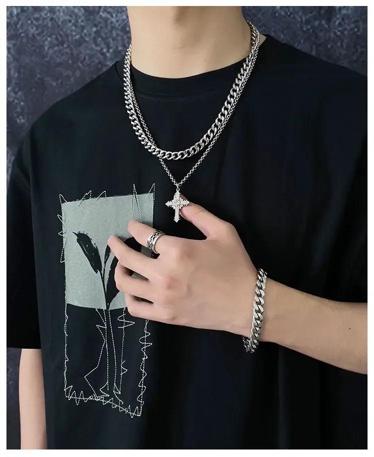 OH Layered Cross Pendant Necklace-korean-fashion-Necklace-OH Atelier-OH Garments
