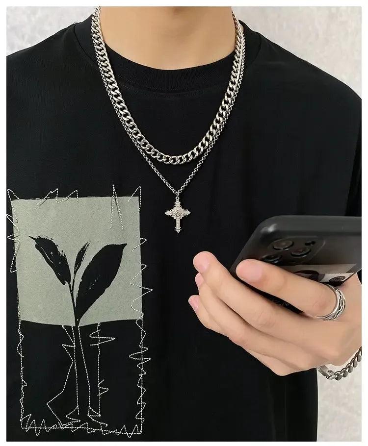 OH Layered Cross Pendant Necklace-korean-fashion-Necklace-OH Atelier-OH Garments