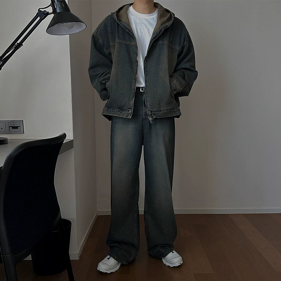 OH Loose Washed Denim Jacket & Jeans Set-korean-fashion-Clothing Set-OH Atelier-OH Garments