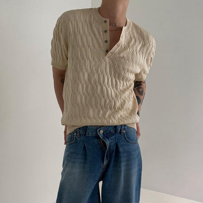 OH Patterns Four Buttons Knit T-Shirt-korean-fashion-T-Shirt-OH Atelier-OH Garments