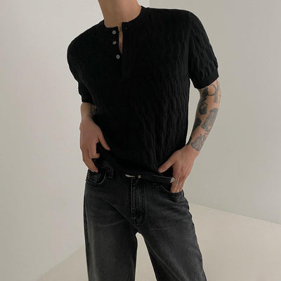OH Patterns Four Buttons Knit T-Shirt-korean-fashion-T-Shirt-OH Atelier-OH Garments