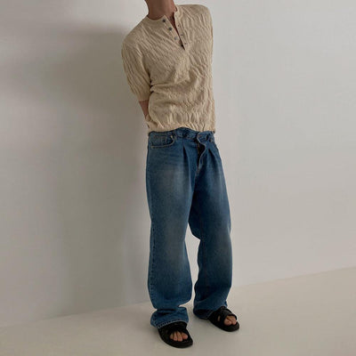 OH Patterns Four Buttons Knit T-Shirt-korean-fashion-T-Shirt-OH Atelier-OH Garments