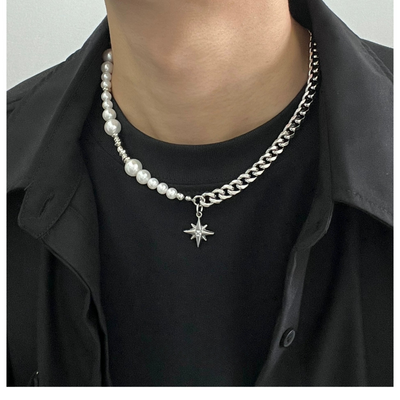 OH Pearl & Chain Star Pendant Necklace-korean-fashion-Necklace-OH Atelier-OH Garments