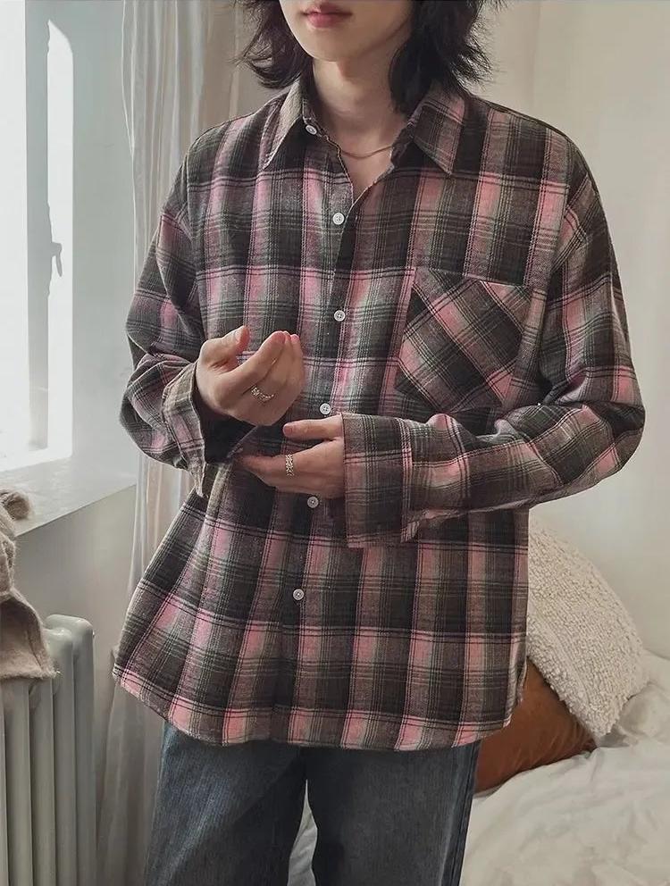 OH Plaid Casual Buttoned Shirt-korean-fashion-Shirt-OH Atelier-OH Garments