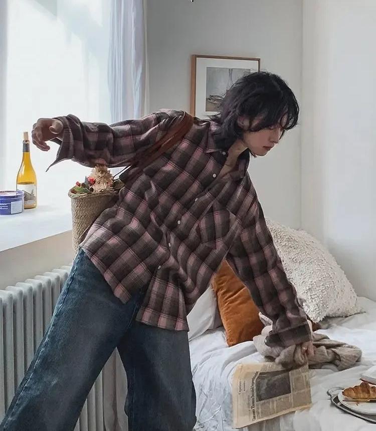 OH Plaid Casual Buttoned Shirt-korean-fashion-Shirt-OH Atelier-OH Garments