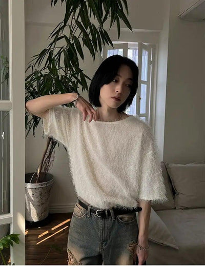 OH Plain Fuzzy Mid-Length Sleeve T-Shirt-korean-fashion-T-Shirt-OH Atelier-OH Garments