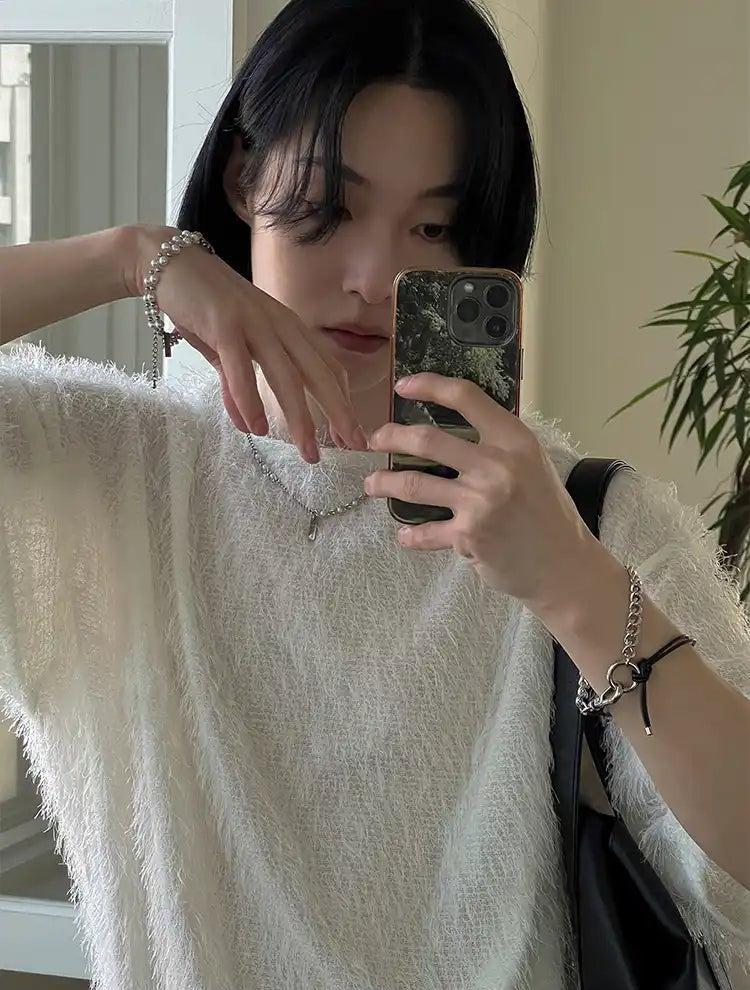 OH Plain Fuzzy Mid-Length Sleeve T-Shirt-korean-fashion-T-Shirt-OH Atelier-OH Garments