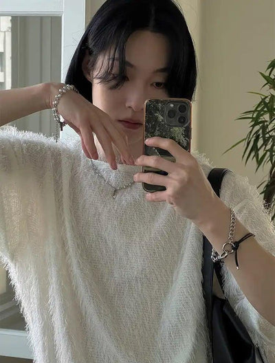 OH Plain Fuzzy Mid-Length Sleeve T-Shirt-korean-fashion-T-Shirt-OH Atelier-OH Garments