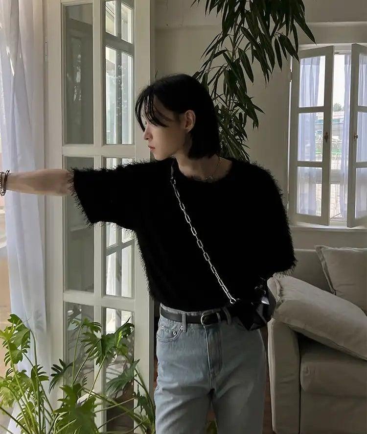 OH Plain Fuzzy Mid-Length Sleeve T-Shirt-korean-fashion-T-Shirt-OH Atelier-OH Garments