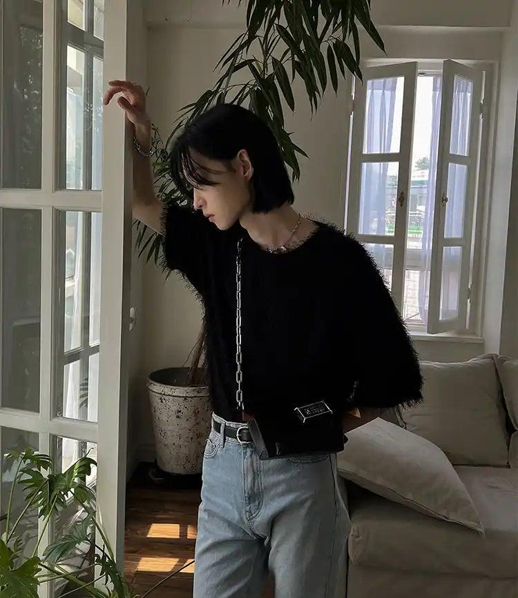 OH Plain Fuzzy Mid-Length Sleeve T-Shirt-korean-fashion-T-Shirt-OH Atelier-OH Garments