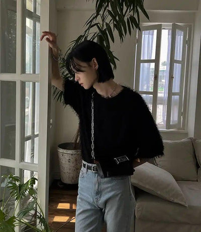 OH Plain Fuzzy Mid-Length Sleeve T-Shirt-korean-fashion-T-Shirt-OH Atelier-OH Garments