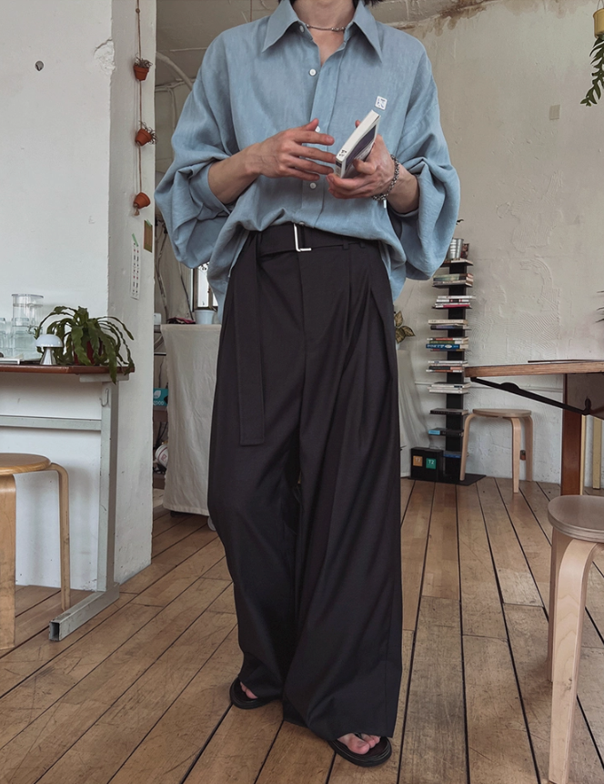 OH Pleated Drape Belted Trousers-korean-fashion-Trousers-OH Atelier-OH Garments