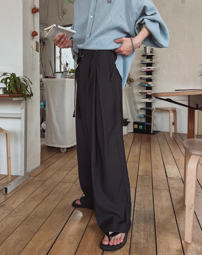 OH Pleated Drape Belted Trousers-korean-fashion-Trousers-OH Atelier-OH Garments
