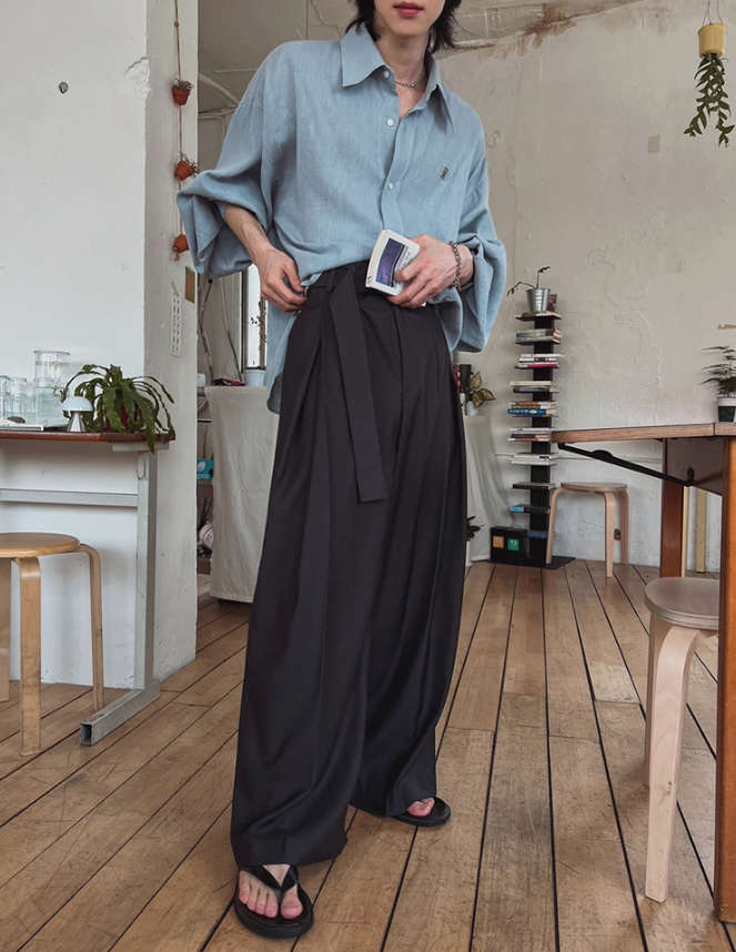 OH Pleated Drape Belted Trousers-korean-fashion-Trousers-OH Atelier-OH Garments