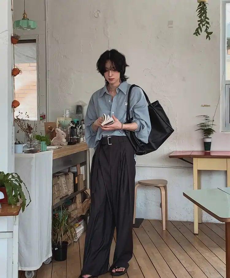 OH Pleated Drape Belted Trousers-korean-fashion-Trousers-OH Atelier-OH Garments