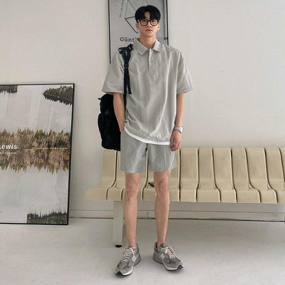 OH Relaxed Fit Clean Polo & Drawstring Shorts Set-korean-fashion-Clothing Set-OH Atelier-OH Garments