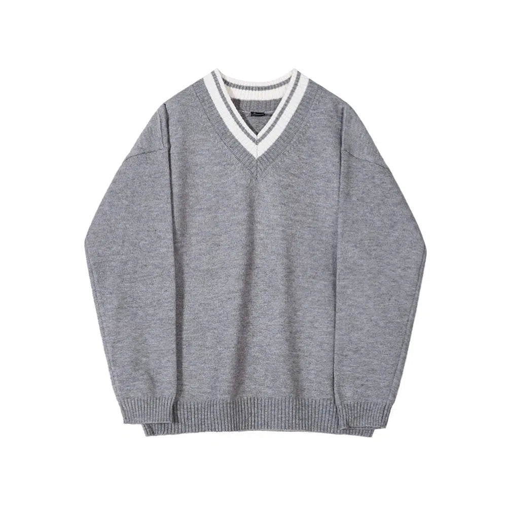 OH Relaxed Fit Contrast V-Neck Sweater-korean-fashion-Sweater-OH Atelier-OH Garments