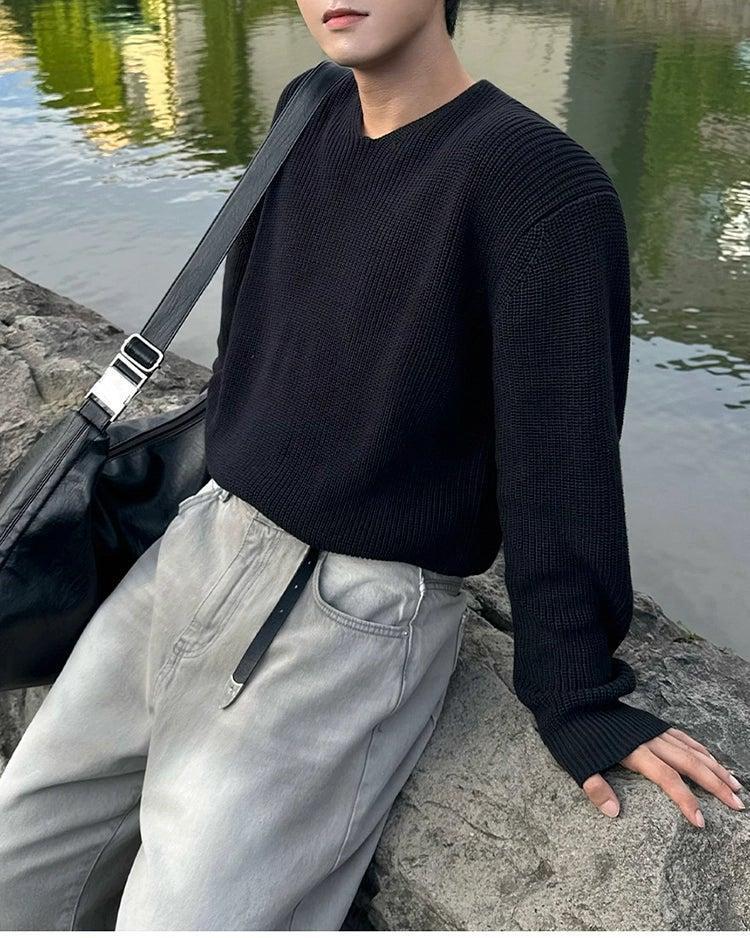 OH Ribbed High V-Neck Sweater-korean-fashion-Sweater-OH Atelier-OH Garments