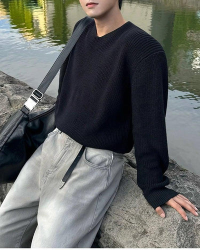 OH Ribbed High V-Neck Sweater-korean-fashion-Sweater-OH Atelier-OH Garments