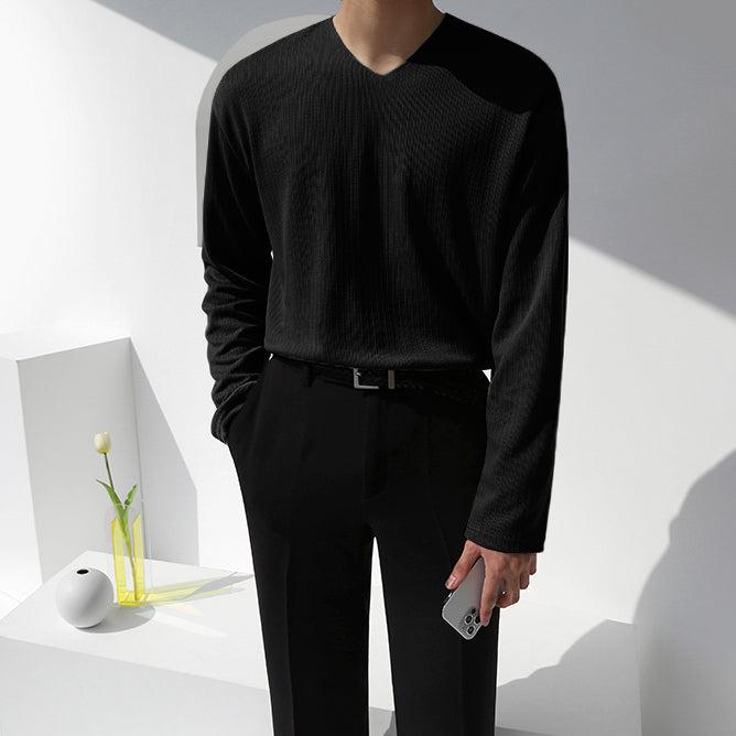 OH Ribbed Knit Long Sleeves T-Shirt-korean-fashion-T-Shirt-OH Atelier-OH Garments
