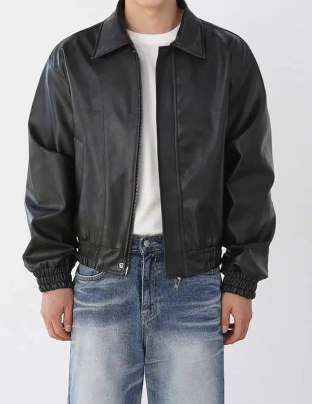 OH Ruched Hem PU Leather Jacket-korean-fashion-Jacket-OH Atelier-OH Garments