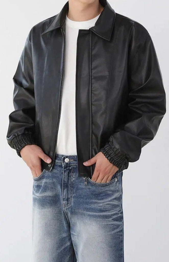 OH Ruched Hem PU Leather Jacket-korean-fashion-Jacket-OH Atelier-OH Garments