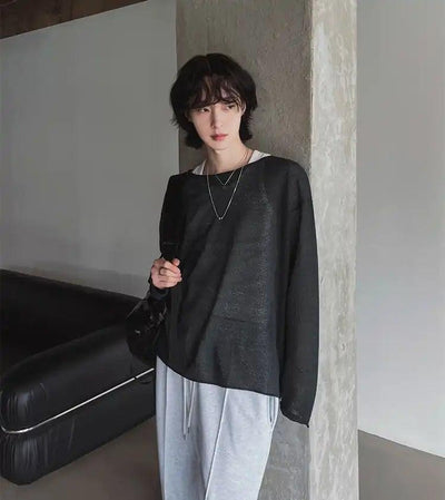 OH Sheer Textured Long Sleeve T-Shirt-korean-fashion-T-Shirt-OH Atelier-OH Garments