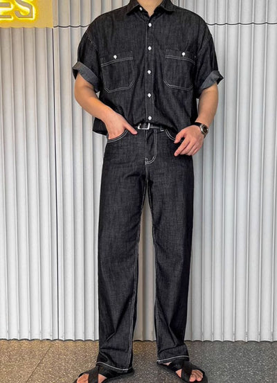 OH Short Sleeve Denim Shirt & Jeans Set-korean-fashion-Clothing Set-OH Atelier-OH Garments