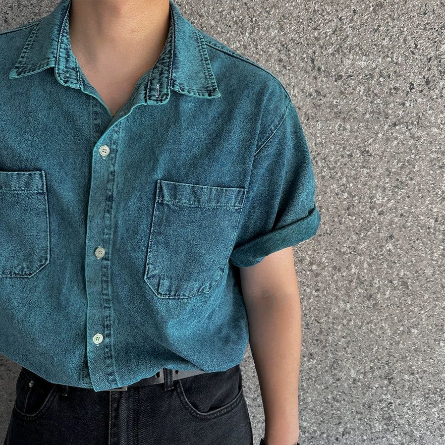 OH Short Sleeve Denim Shirt-korean-fashion-Shirt-OH Atelier-OH Garments
