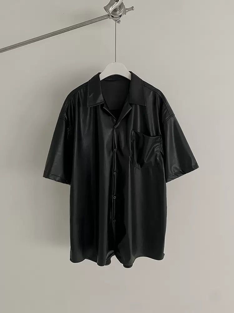 OH Sleek PU Leather Shirt-korean-fashion-Shirt-OH Atelier-OH Garments