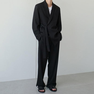 OH Sleek Side Cloth Belt Blazer & Pants Set-korean-fashion-Clothing Set-OH Atelier-OH Garments