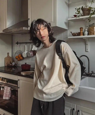 OH Solid Corduroy Textured L/S T-Shirt-korean-fashion-Jacket-OH Atelier-OH Garments