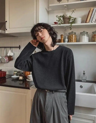 OH Solid Corduroy Textured L/S T-Shirt-korean-fashion-Jacket-OH Atelier-OH Garments