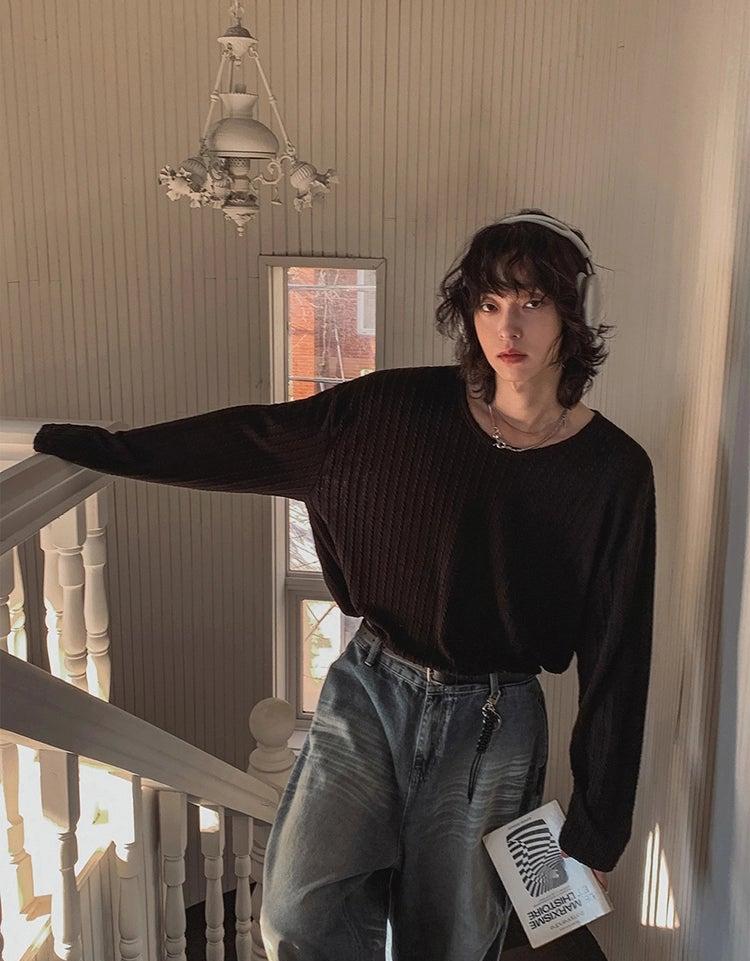 OH Solid Textured L/S T-Shirt-korean-fashion-Sweater-OH Atelier-OH Garments
