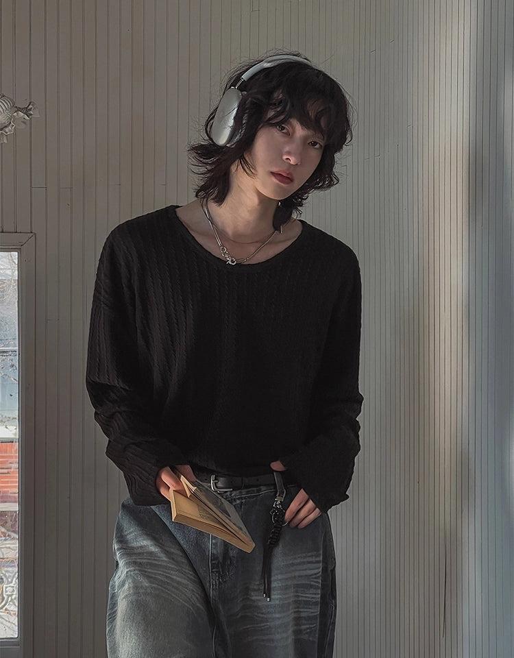 OH Solid Textured L/S T-Shirt-korean-fashion-Sweater-OH Atelier-OH Garments