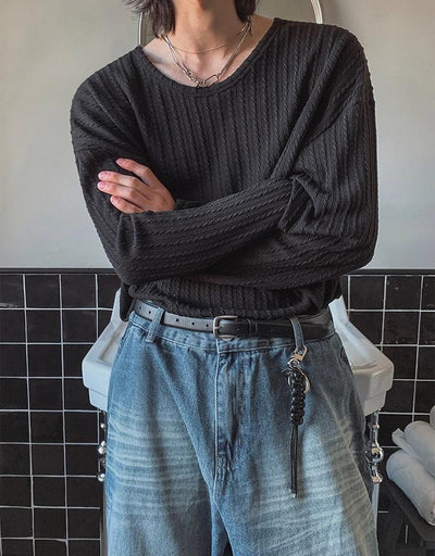 OH Solid Textured L/S T-Shirt-korean-fashion-Sweater-OH Atelier-OH Garments