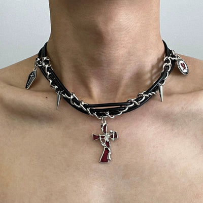 OH Spiked Chain Cross Pendant Necklace-korean-fashion-Necklace-OH Atelier-OH Garments