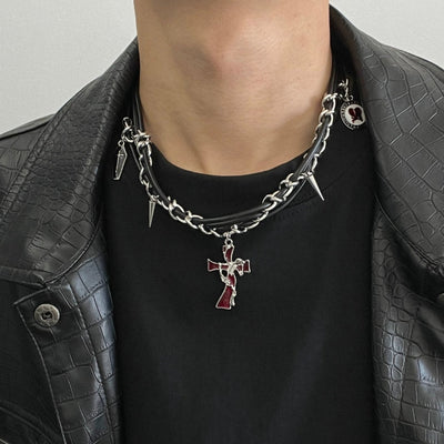 OH Spiked Chain Cross Pendant Necklace-korean-fashion-Necklace-OH Atelier-OH Garments