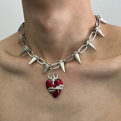 OH Spiked Chain Heart Pendant Necklace-korean-fashion-Necklace-OH Atelier-OH Garments