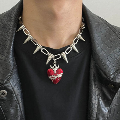 OH Spiked Chain Heart Pendant Necklace-korean-fashion-Necklace-OH Atelier-OH Garments