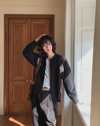 OH Stitched Contrast Detail Cardigan-korean-fashion-Cardigan-OH Atelier-OH Garments