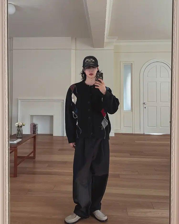 OH Stitched Contrast Detail Cardigan-korean-fashion-Cardigan-OH Atelier-OH Garments