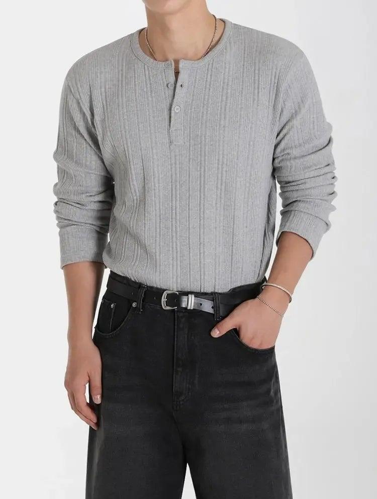 OH Textured Henley L/S T-Shirt-korean-fashion-T-Shirt-OH Atelier-OH Garments