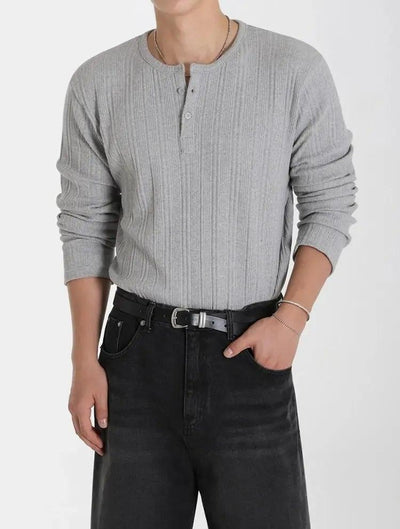 OH Textured Henley L/S T-Shirt-korean-fashion-T-Shirt-OH Atelier-OH Garments